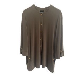 NWT Maggie Barnes Quarter Sleeve Snap Button Olive Cardigan Sz 1X